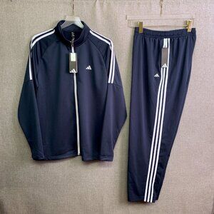 ADIDAS  Terry Zip Full Jacket & Golf Track Joggers SET- Blue & White Medium NWT
